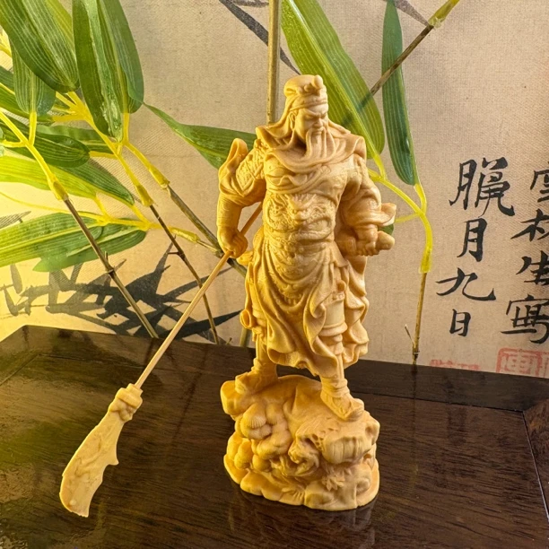黄杨木雕刻关公武财神高度12cm工艺品家居装饰