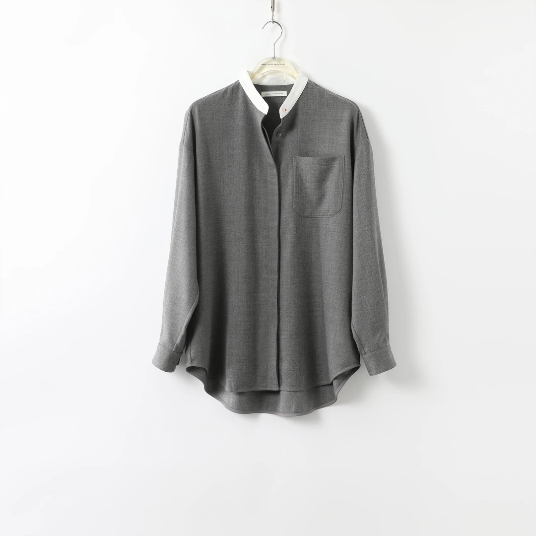 【孤品不退换】23609X【岩韵】美丽奴绵羊毛撞色立领长袖衬衫2024秋