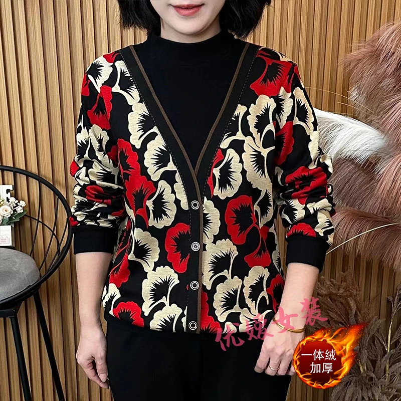 中老年女装秋冬加绒保暖半高领假两件显瘦百搭洋气妈妈装长袖上衣