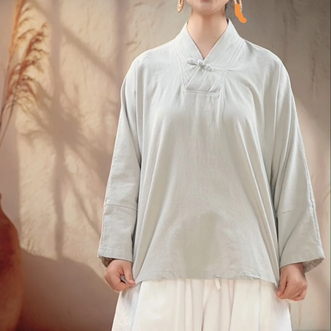 非遗琵琶扣V领打底衫宽松上衣