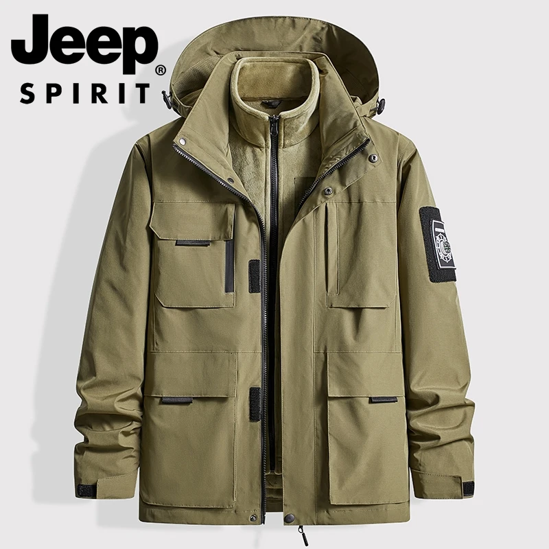 秋冬新款冲锋衣户外两件套保暖工装冲锋衣多袋抓绒保暖登山外套男