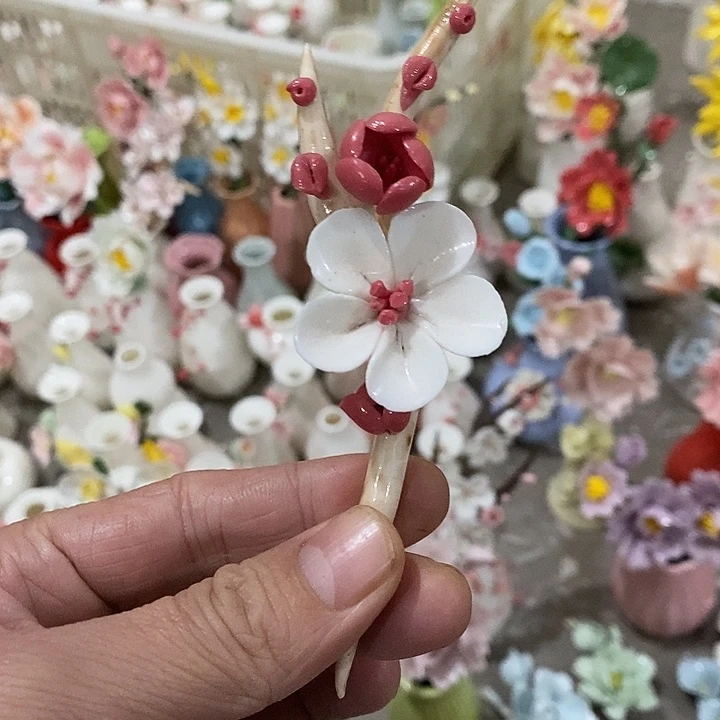 瓷片纯手工陶瓷花摆件瑕