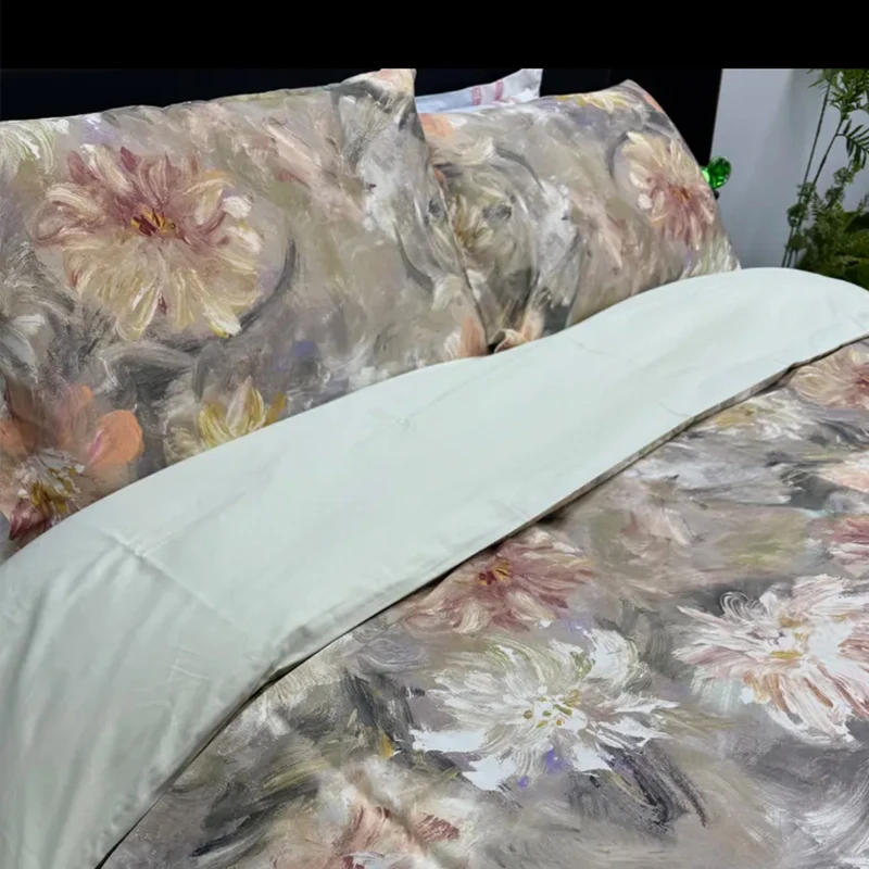 超柔加密长绒棉数码印花纯棉四件套-倾城/清新绿