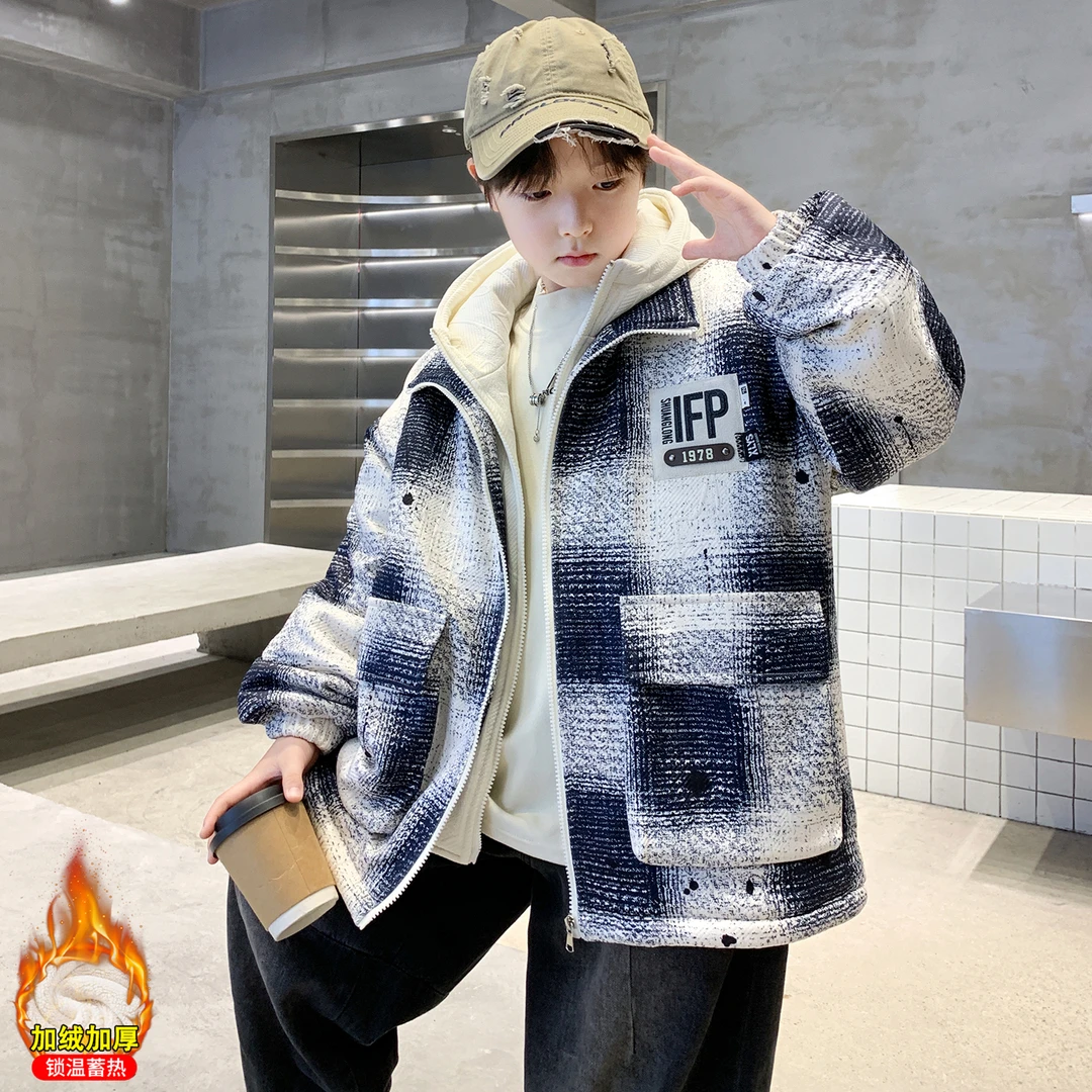 儿童装男童冬装加绒外套2025新款中大童秋冬款加厚冬季男孩派克服