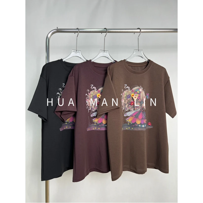 【花满林】‘花仙子’三色圆领立体花朵阔版短袖上衣82392