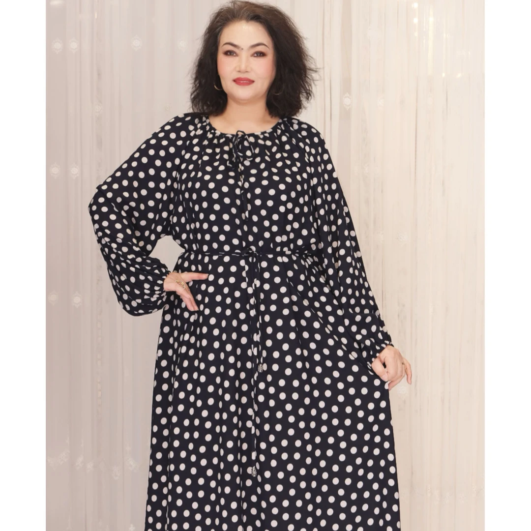 【皇后1】isilhanish ｜2025最新款棉绸波点时尚连衣裙8060女士