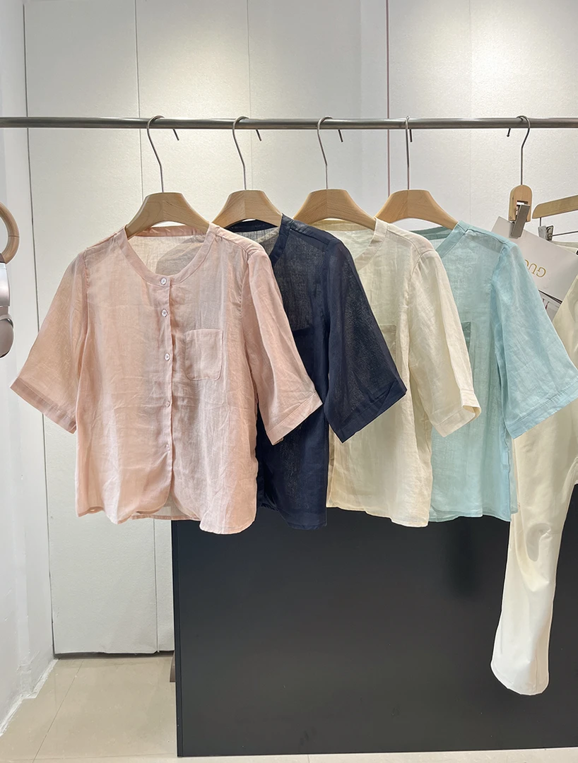 特！100苎麻~文艺小圆领 夏季休闲小宽松麻衬衫 23-88 女装 H6456