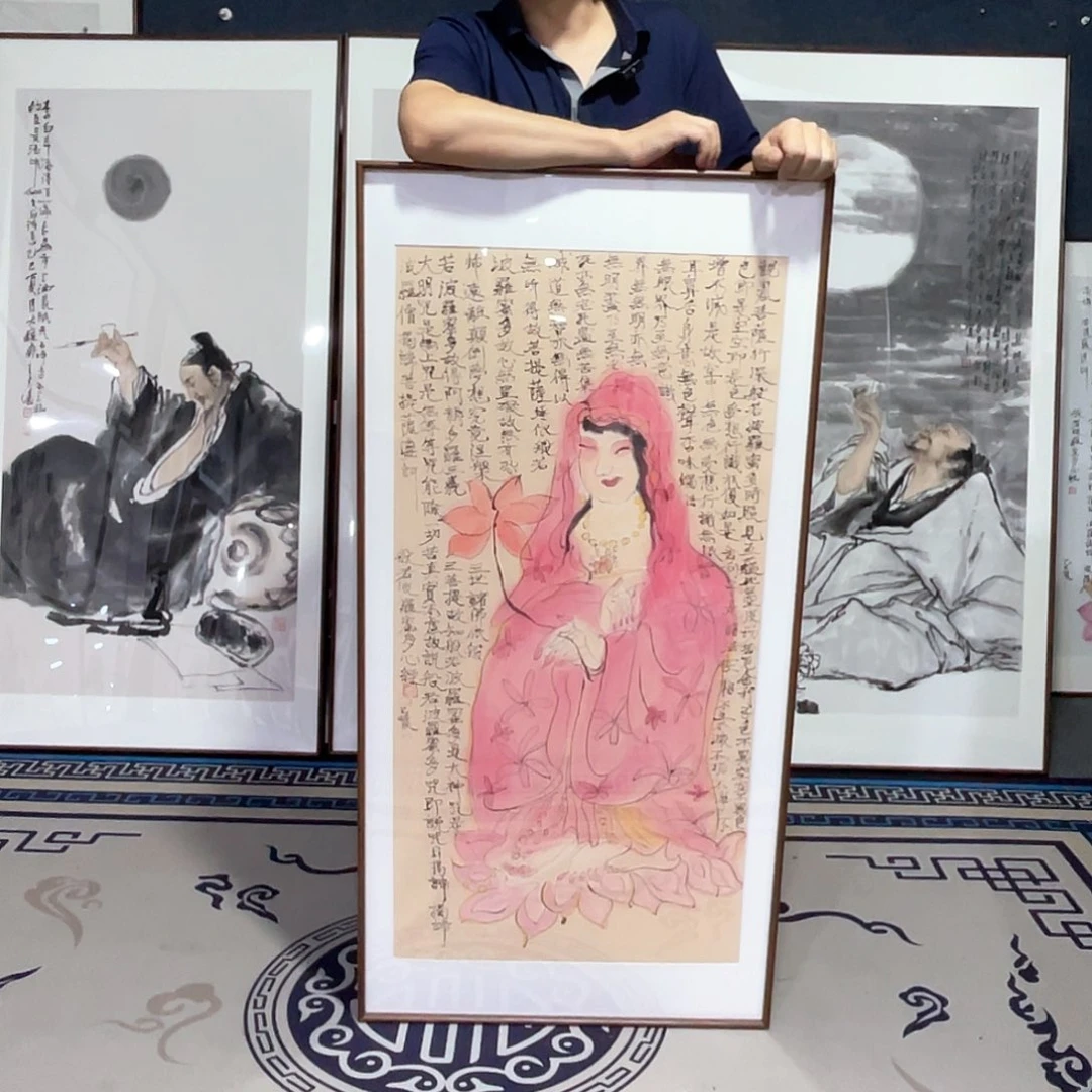 国画手绘画作品带框