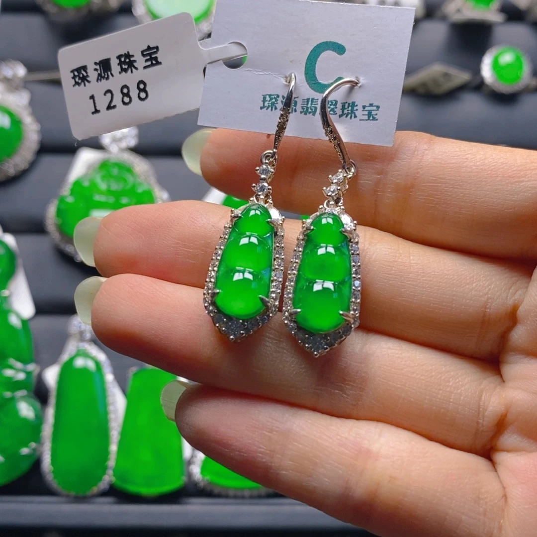 翡翠银S925镶嵌耳饰耳坠