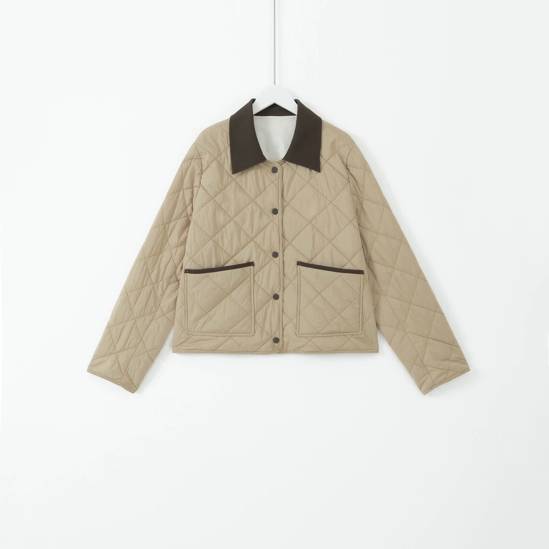 几里与麻 【轻暖菱境】撞色巴恩风菱格外套 衣长57胸围114 2110504