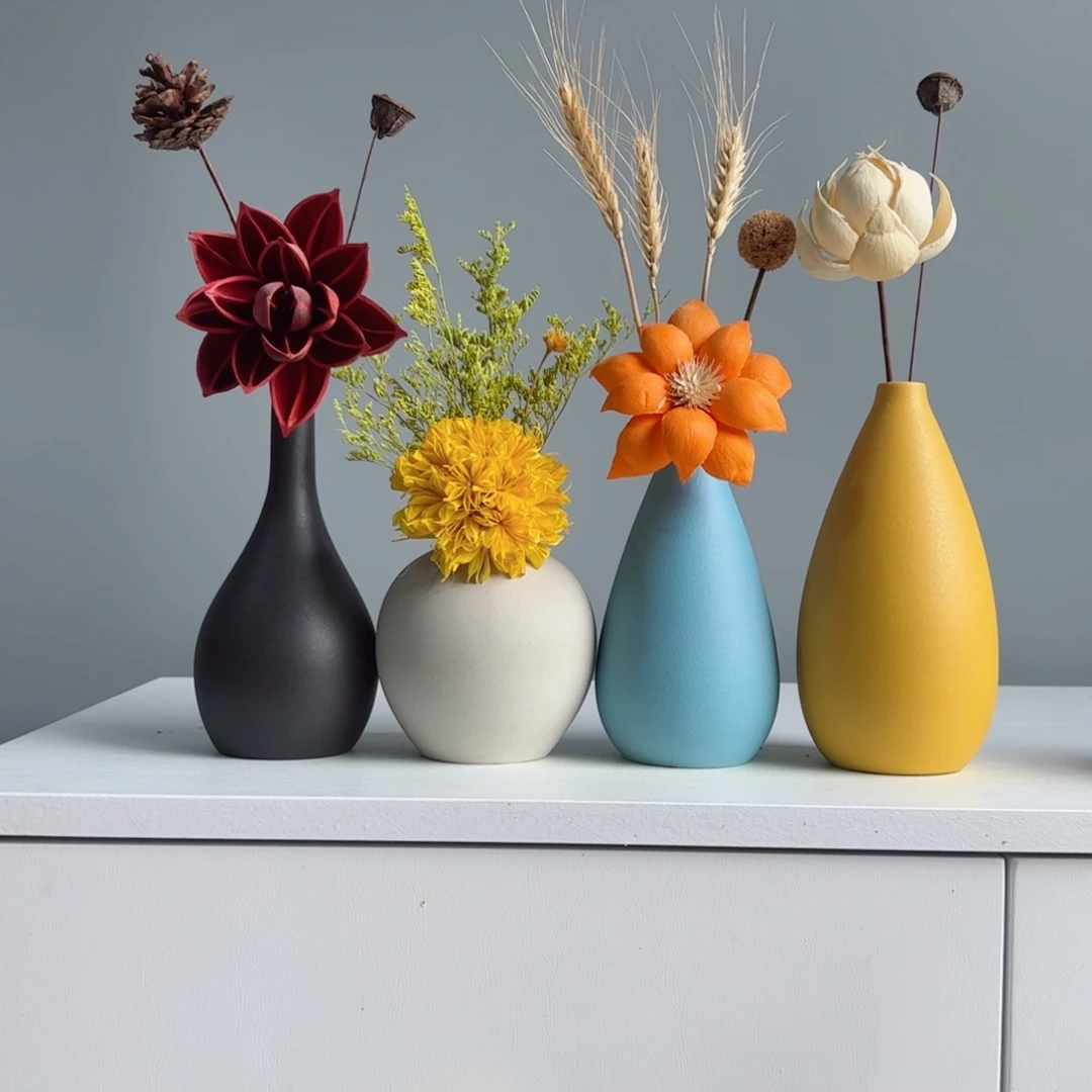 摆件陶瓷小花瓶摆件含花总高约20-30cm