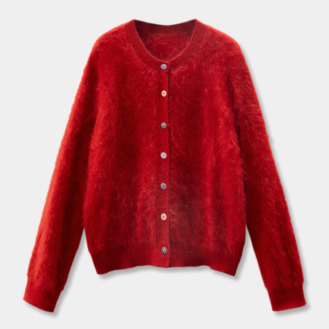 春天家 重工奢柔 鼎级享受 法柜100山羊绒拉毛毛衣开衫女78F0