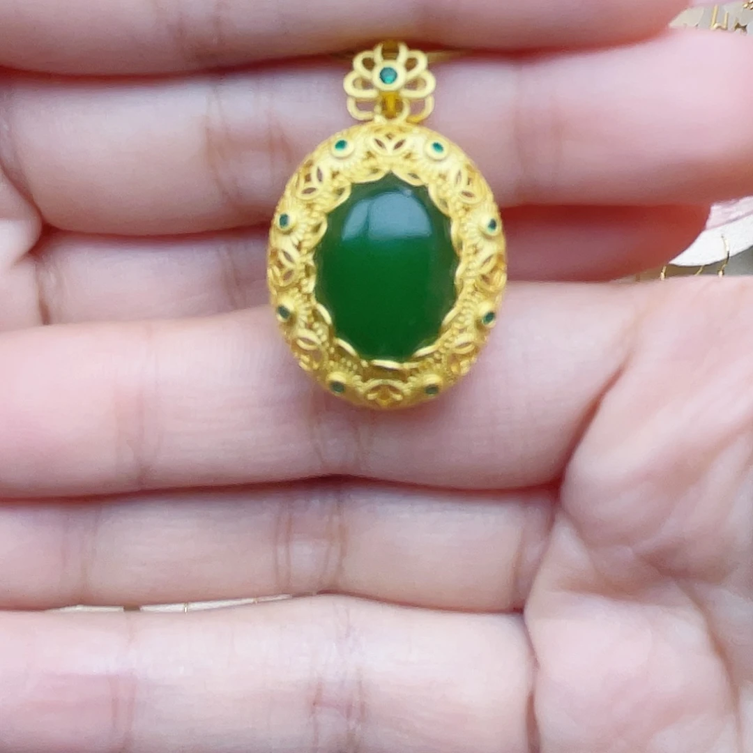 和田玉银S925镀金镶嵌颈饰