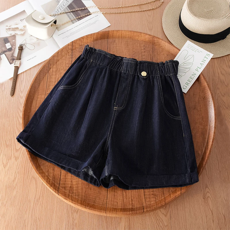 丹宁蓝阔腿牛仔短裤女士夏季薄2025新款高腰宽松显瘦外穿Aa字热裤