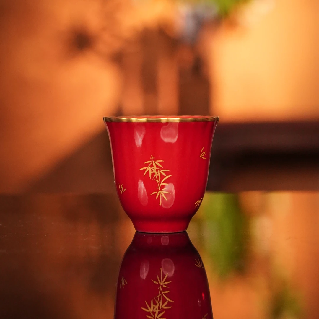 华隐堂 玫瑰红竹子杯 茶具茶杯纯手绘陶瓷纯手工