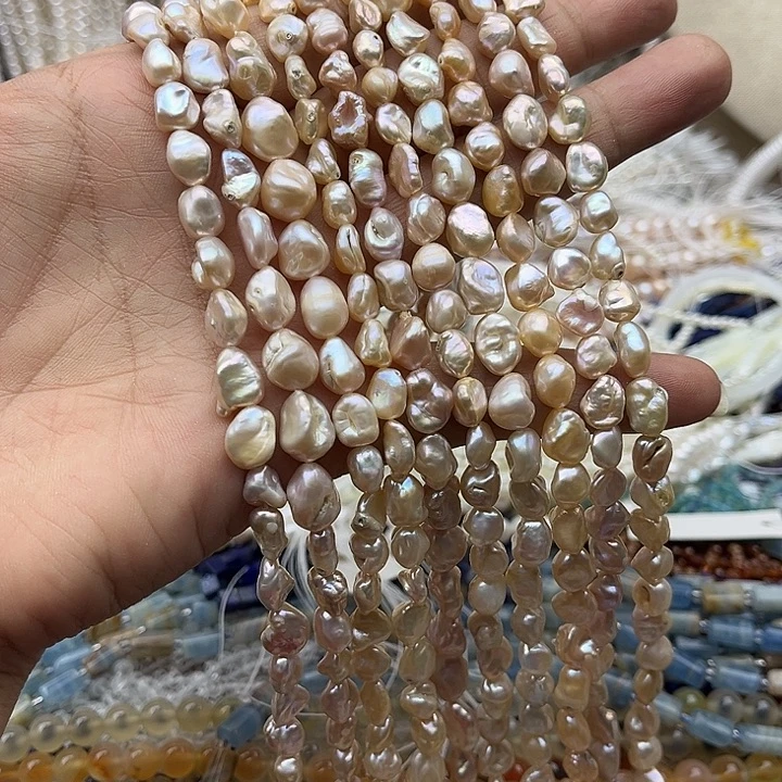 珠宝半成品未镶嵌淡水珍珠一条6-8mm左右相思豆巴洛克