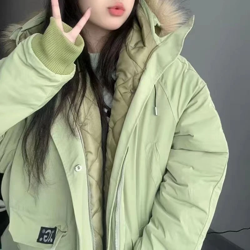 潮牌高端毛领棉服女冬季小众新款美式复古棉衣外套宽松加厚派克女