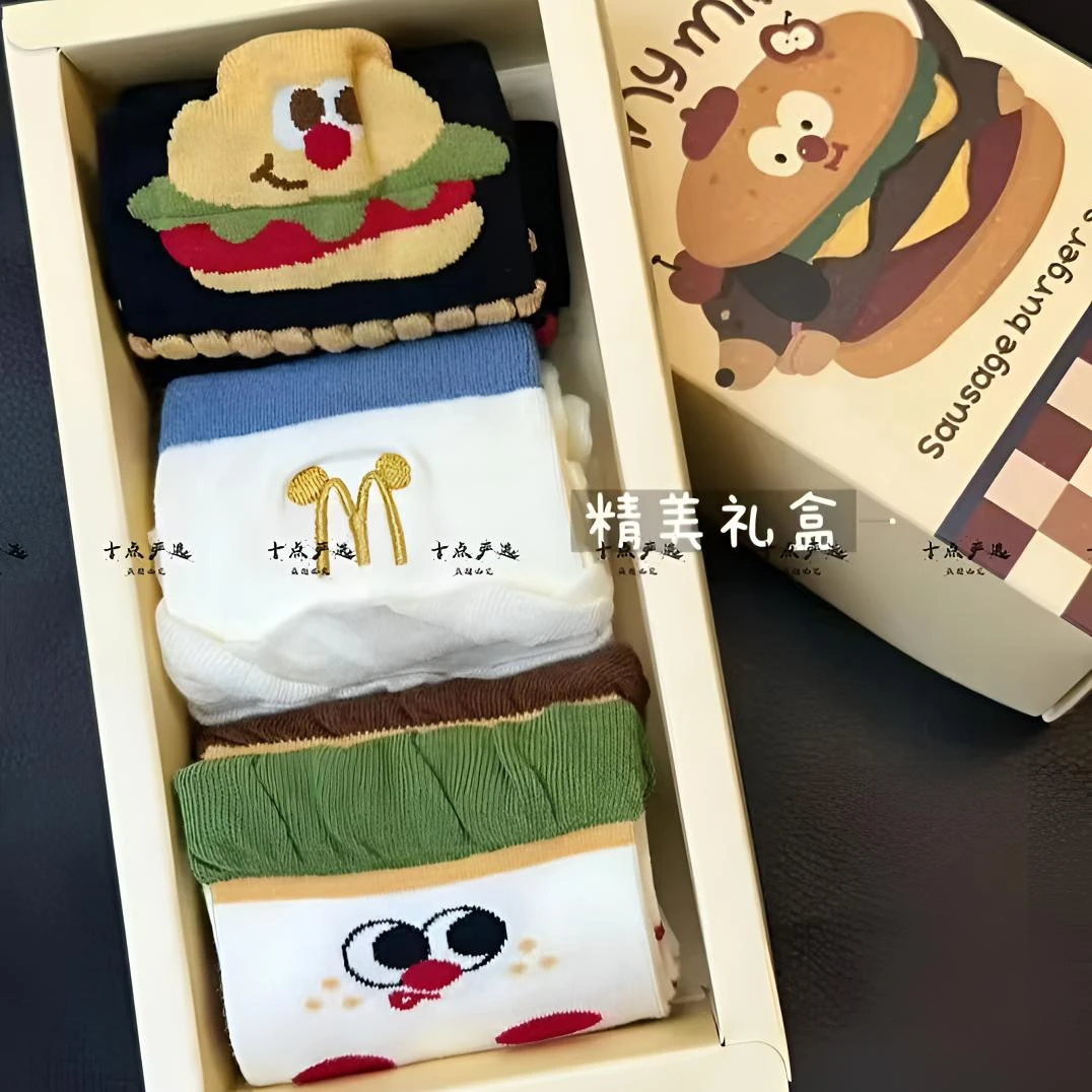 麦记汉堡袜子女四季可穿立体卡通原创设计搞怪可爱波点中筒袜韩版