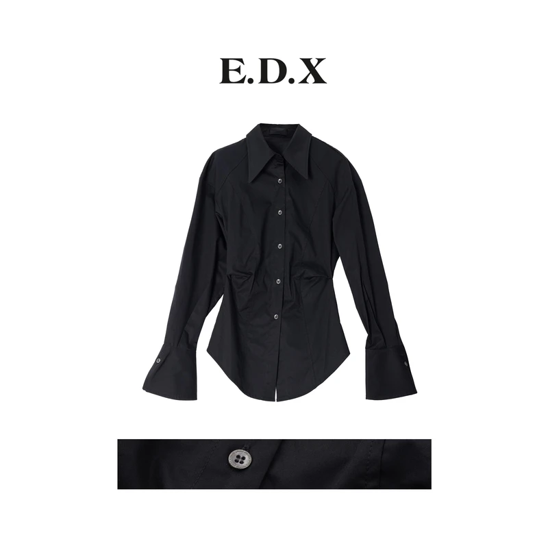 EDX服饰原创设计春季新品直角肩线条拼接系带收腰显瘦衬衫102001