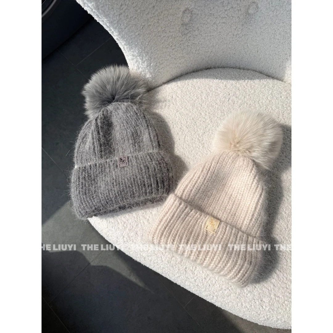 【LIUYI】狐狸毛球兔毛混纺保暖针织帽2875