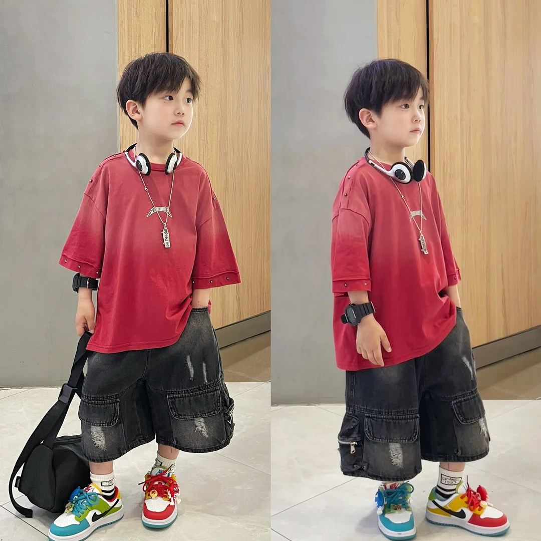 男童2025新款套装夏季韩版时尚帅气潮酷炸街休闲宽松渐变儿童服装