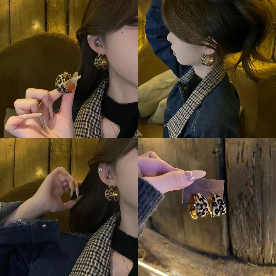 铜合金耳饰 雅丹风~复古时尚豹纹耳环女秋冬款高级感夸张小众气质