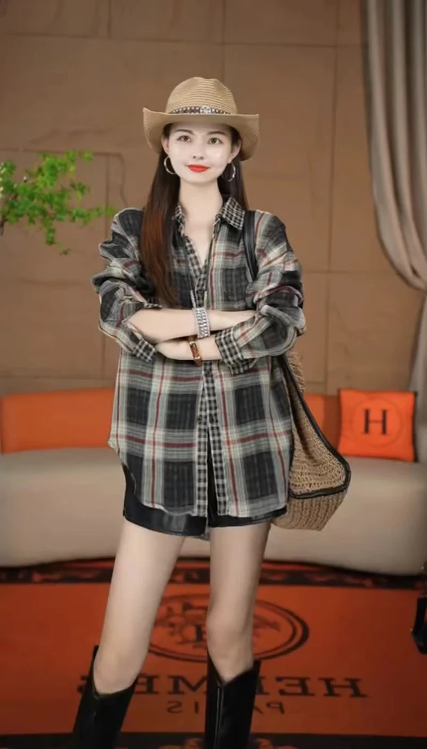 1121【安言服饰】格子休闲春季条纹水洗衬衫显瘦复古上衣网红秋季