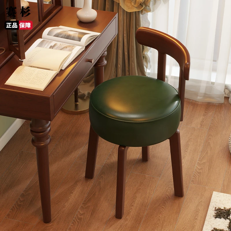 中古风梳妆椅实木可旋转化妆椅女生卧室梳妆台靠背椅子复古凳轻奢