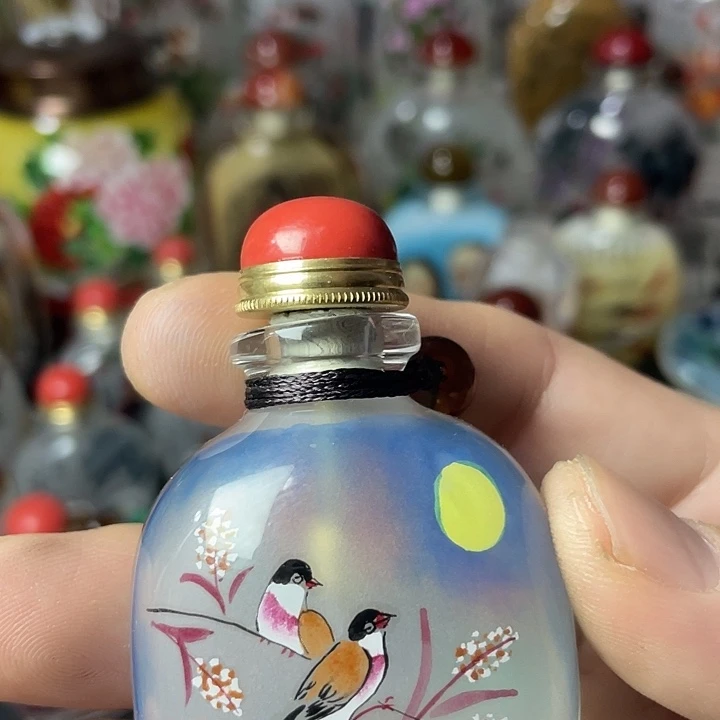 郑***难有机玻璃内画鼻烟壶花鸟手绘