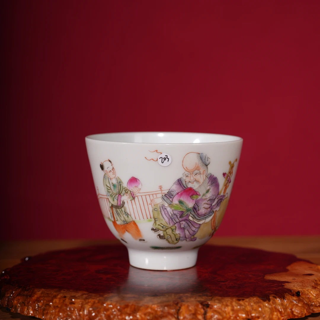 203粉彩杯瓷器收藏 老粉彩杯 老茶杯 品茗 手绘 景德镇