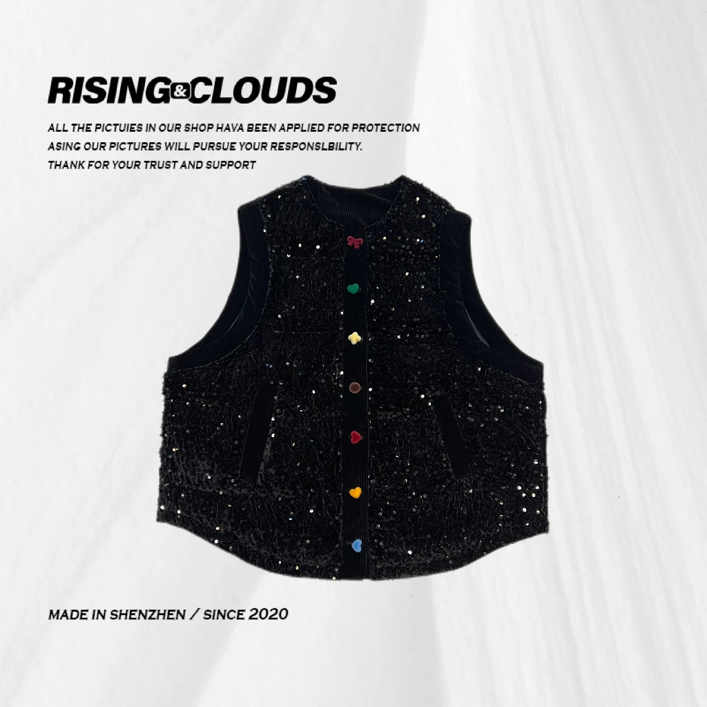 RISING&CLOUDS莎莎【遗忘】2025早春休闲时尚亮片丝绒马甲120585