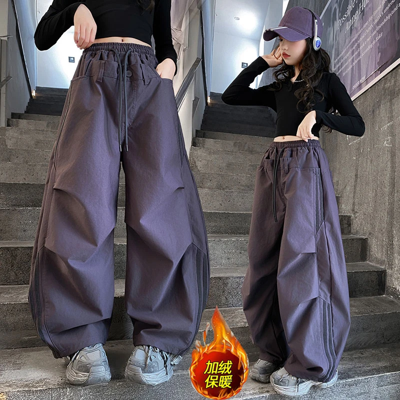 女童裤子2025新款秋冬儿童网红工装裤冬季休闲裤中大童时髦弯刀裤