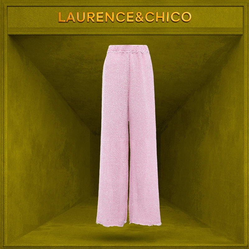 钉珠花呢阔腿长裤，浅粉 D3AX10115012