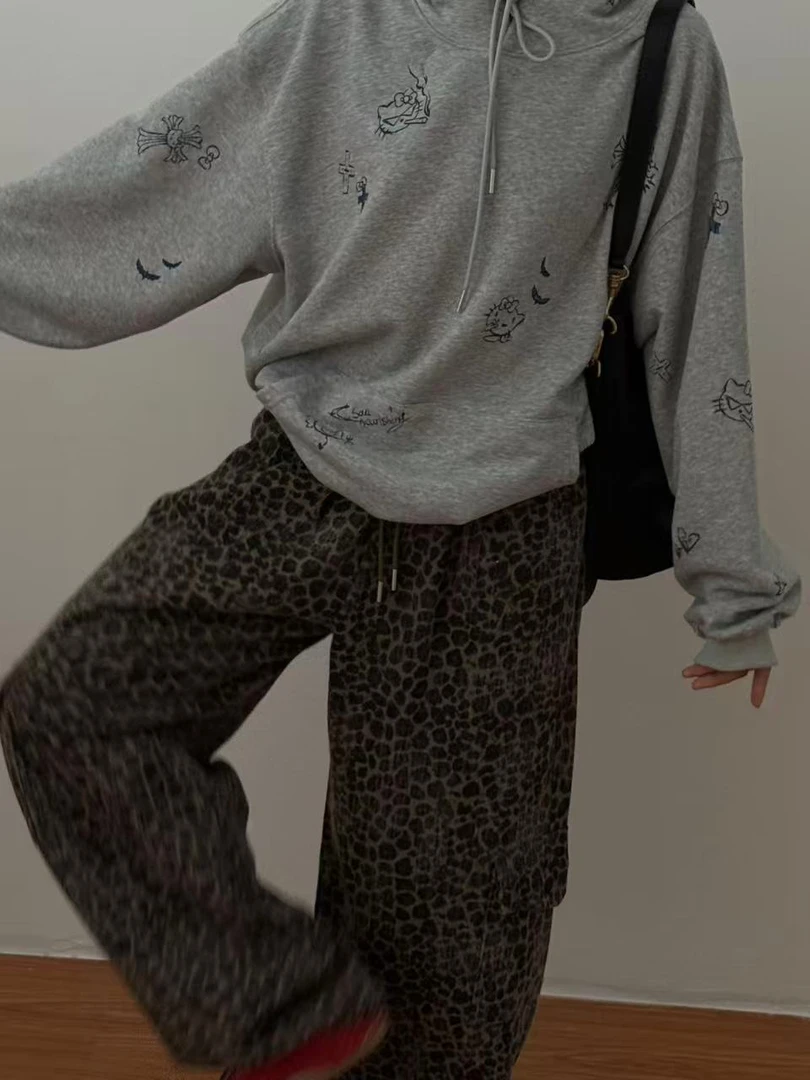 抽绳豹纹磨破工装裤超酷超好穿