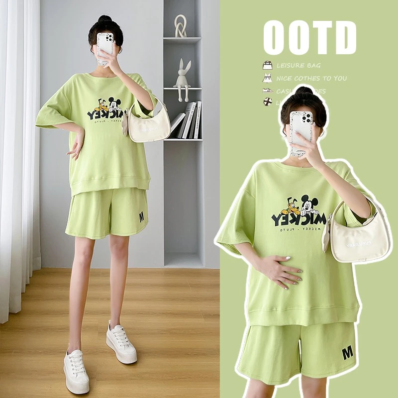 2025夏款米奇网红休闲宽松套装孕妇两件套