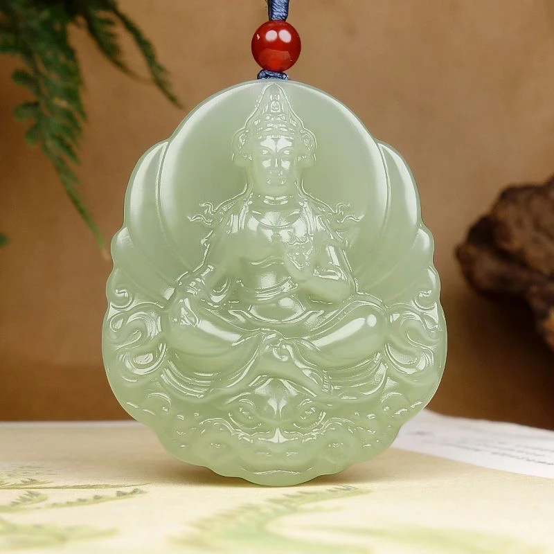 天然正品和田玉观音菩萨吊坠精工双面雕刻仿古瑞兽观音玉坠男女款