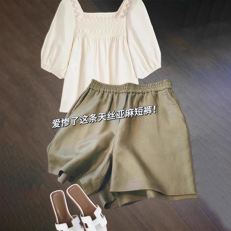 小个子夏季休闲中短裤女薄款梨形身材高腰遮胯宽松显瘦休闲五分裤