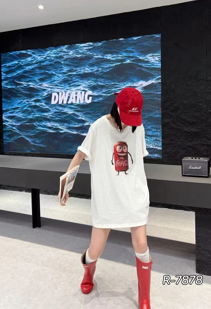 冰感雪花棉夏季薄款大版休闲潮流正肩显瘦T恤宽松中长款可乐