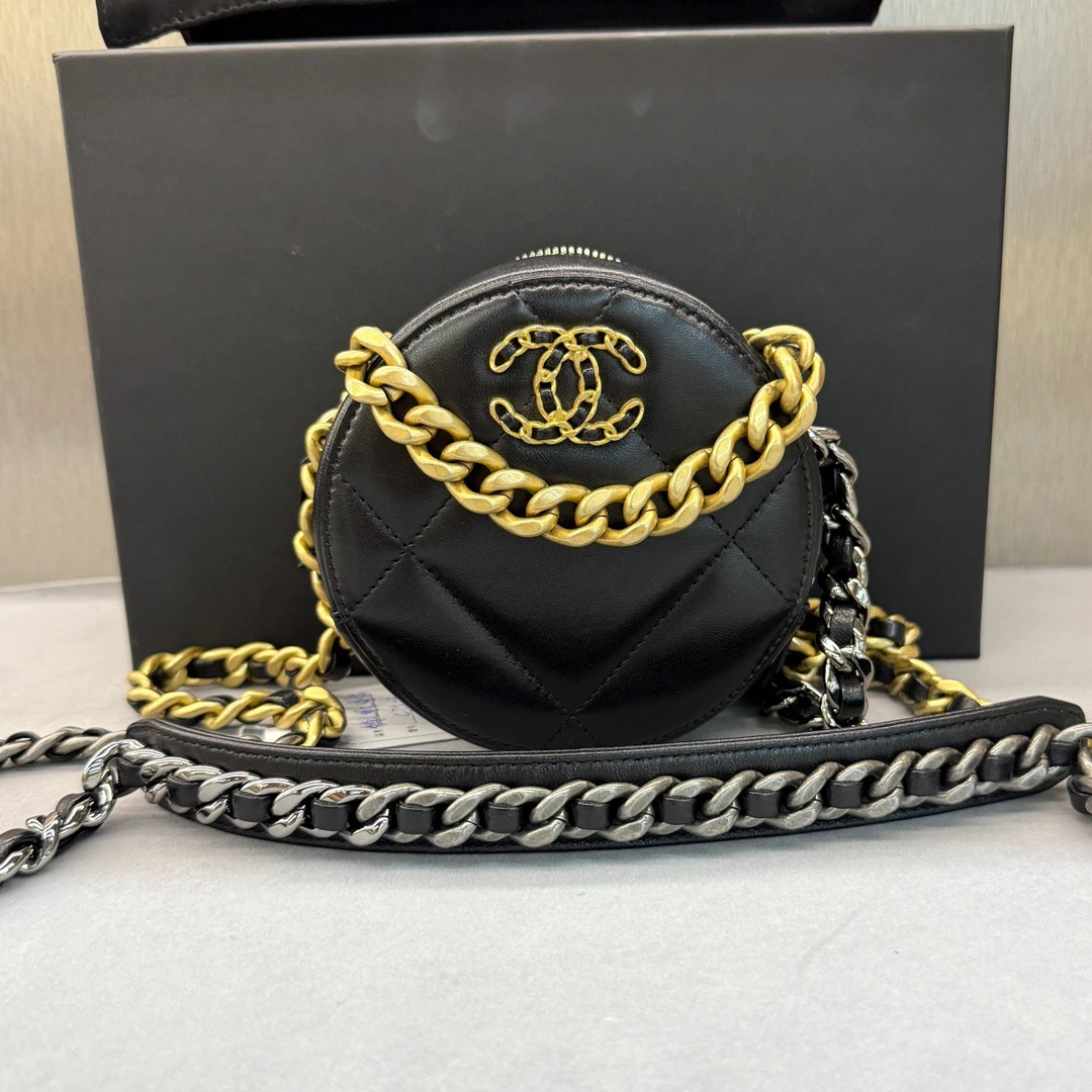 99新 Chanel/香奈儿 芯片款 小圆饼 小羊皮 3色金属链条 C75-3