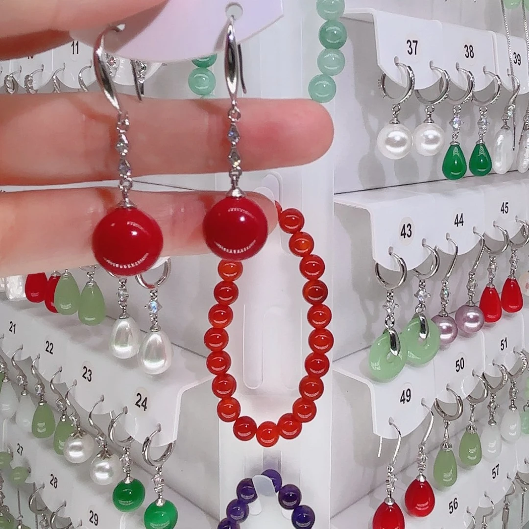 淡水珍珠足银镶嵌耳饰