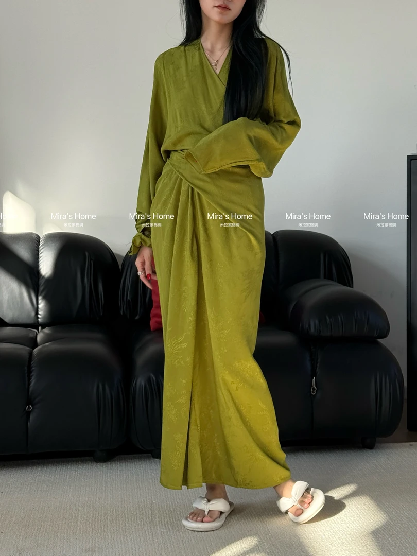 【裹系裙长袖】Mira‘s Home原创设计新款棉绸时尚裹系长裙