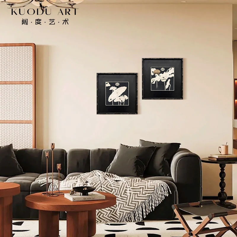 爱莲说竹节框复古艺术挂画