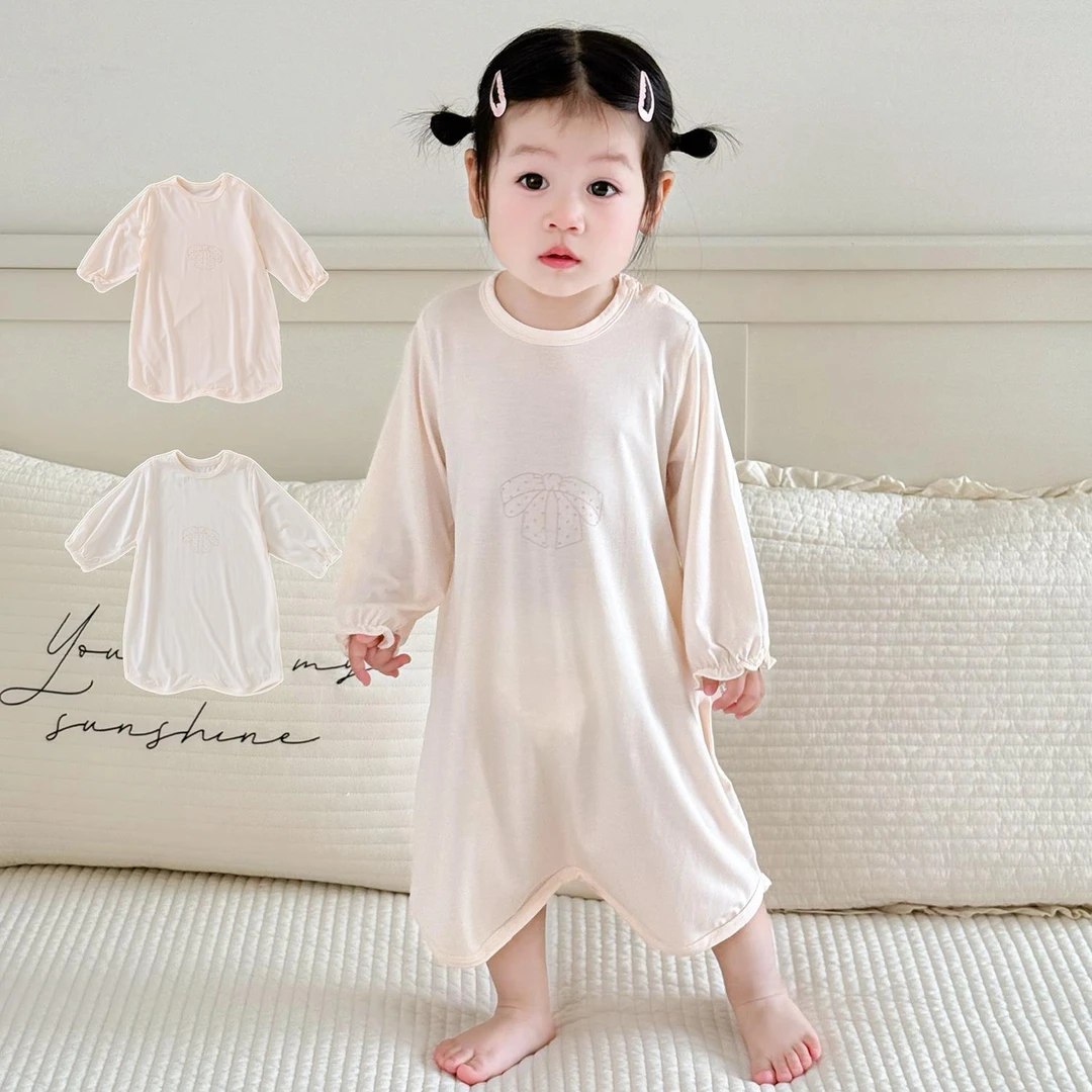 婴儿睡袋夏季女宝宝莫代尔清凉透气睡衣薄款防踢被连体衣家居爬服