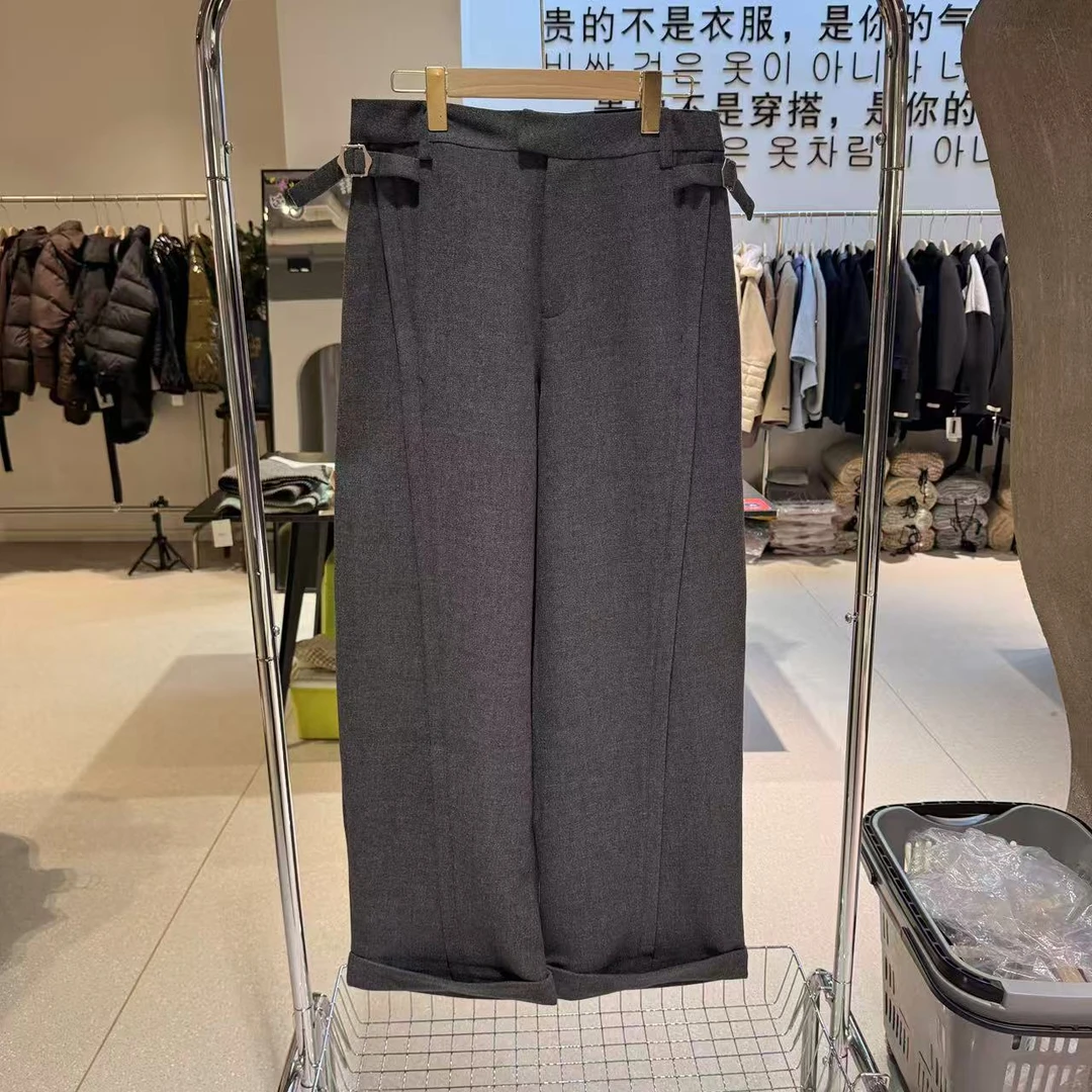 【高品质】深灰色西装毛呢裤◆2025秋冬季新款高腰加绒加厚阔腿裤