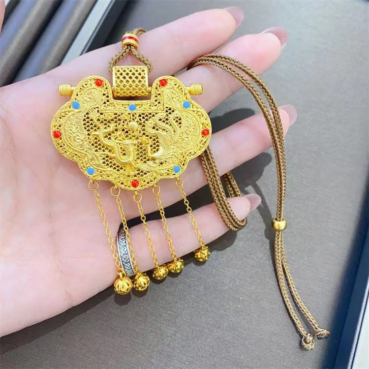 古法精工天子门生锁包吊坠项链
