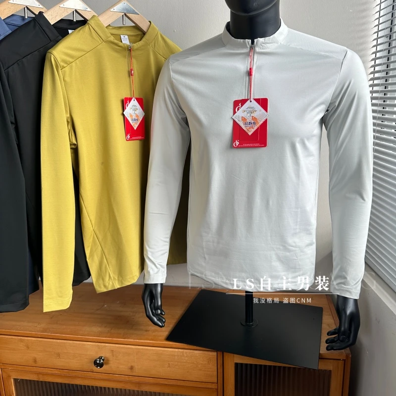 lu平替款户外！吸湿透气男士运动打底层套头半拉链薄绒长袖打底衫