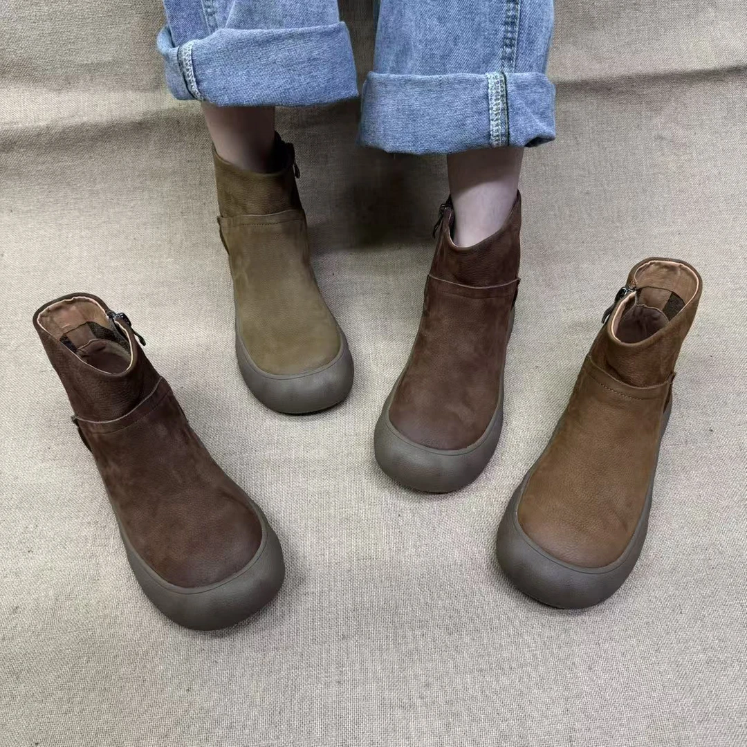 8382-1新款秋季圆头平底侧拉链女鞋休闲复古百搭日常通用女靴