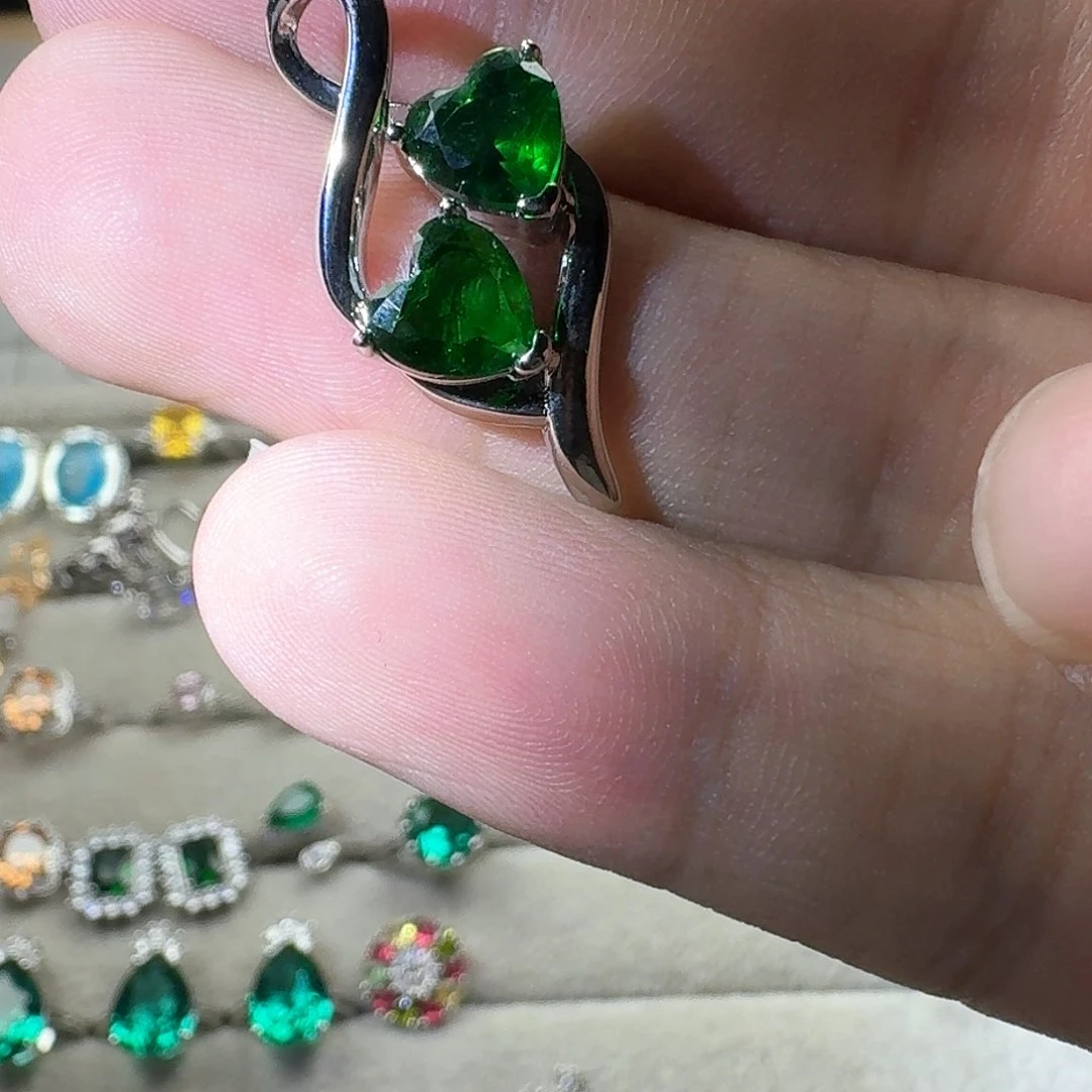 绿水晶戒指银S925镶嵌