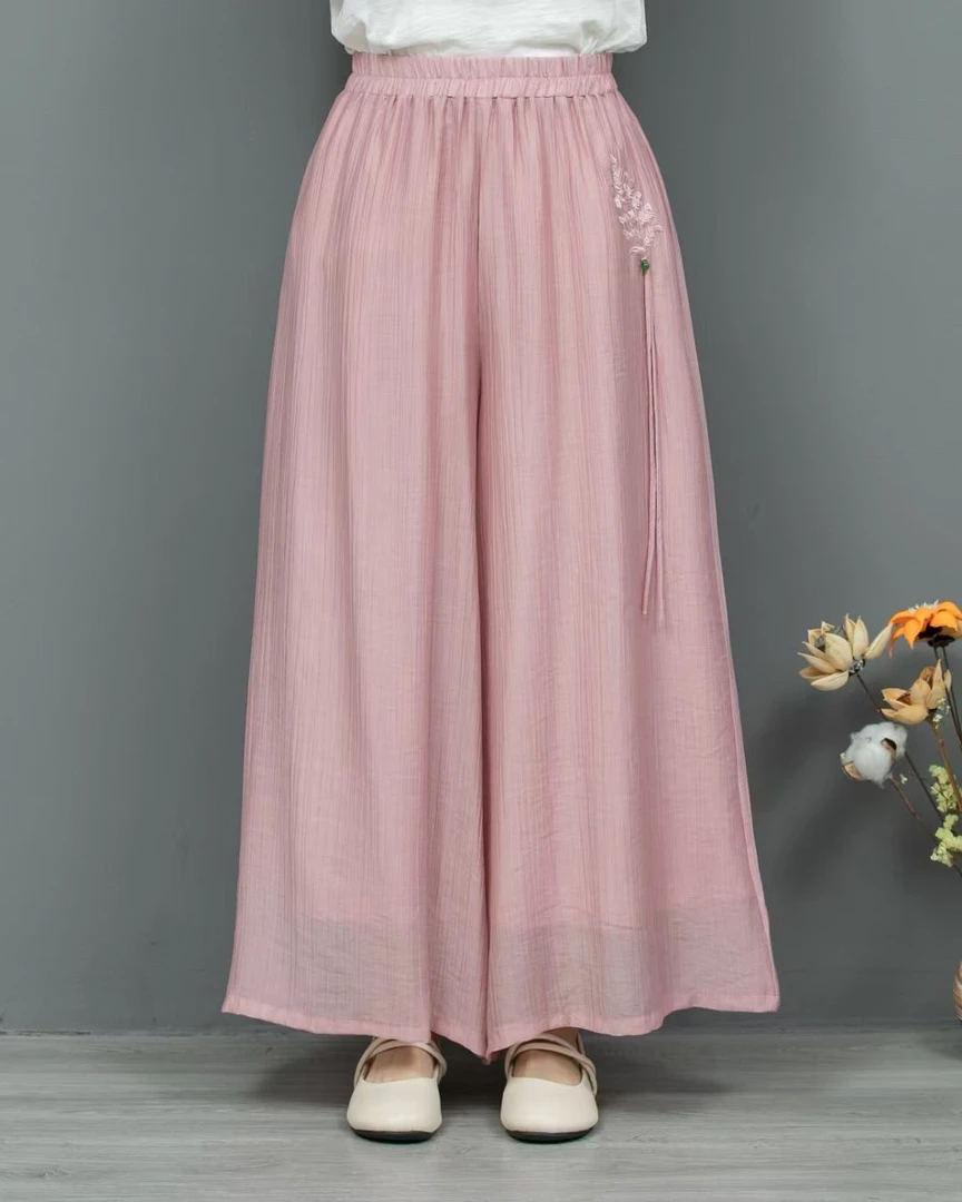 8917夏季新款叶子刺绣设计宽松舒服棉麻裤裙