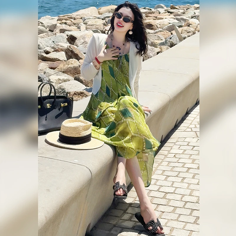 【Linda姐高端线】夏季气质高贵慵懒风百搭吊带连衣裙AS5LYH1098